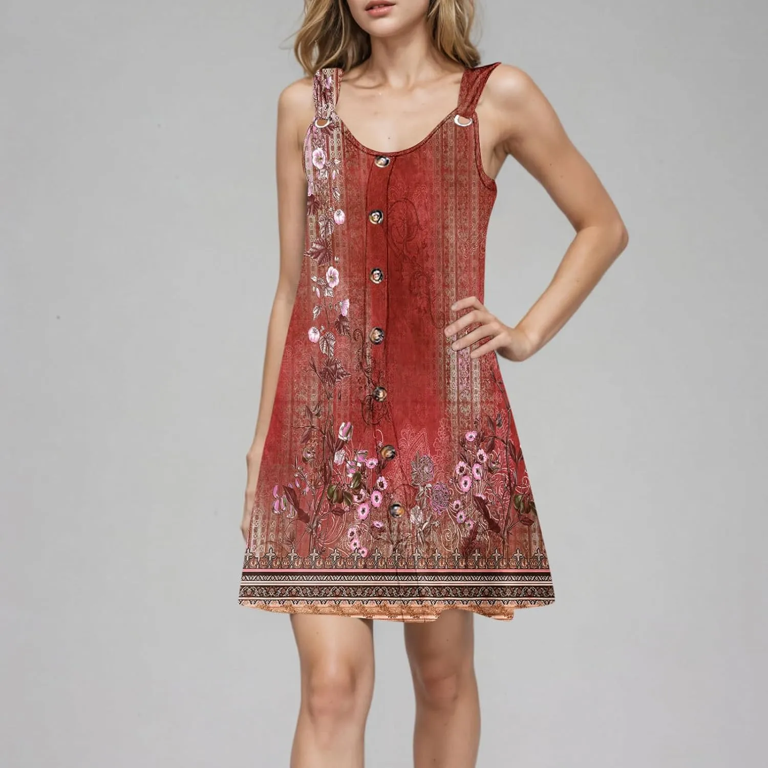 Sundresses for Women Casual Sleeveless Floral Retro Short Dresses A-Line Beach Summer Dress Trendy 2025 Vacation