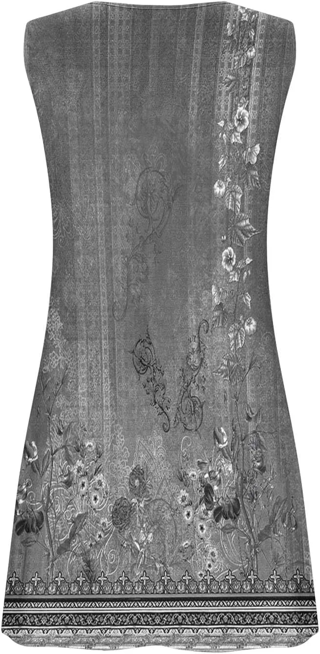 Sundresses for Women Casual Sleeveless Floral Retro Short Dresses A-Line Beach Summer Dress Trendy 2025 Vacation