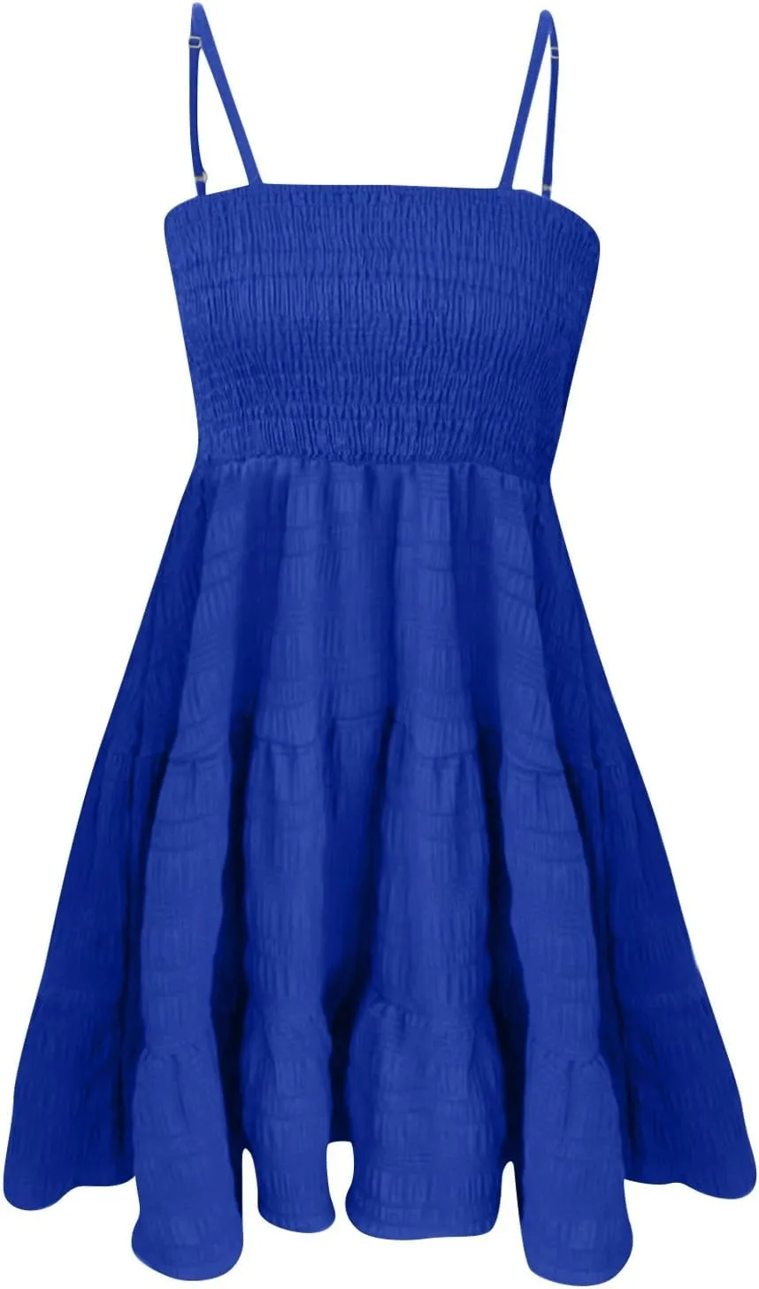 Sundresses for Women Sexy Flowy Empire Waist Backless A Line Mini Dress Trendy Boho Vintage Hawaiian Smocked Dresses