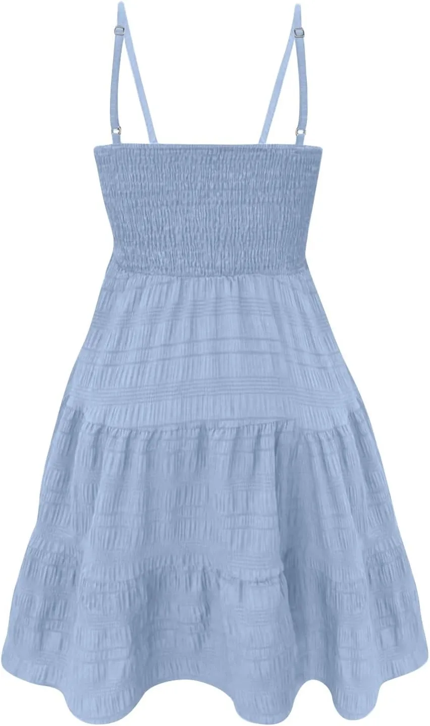 Sundresses for Women Sexy Flowy Empire Waist Backless A Line Mini Dress Trendy Boho Vintage Hawaiian Smocked Dresses