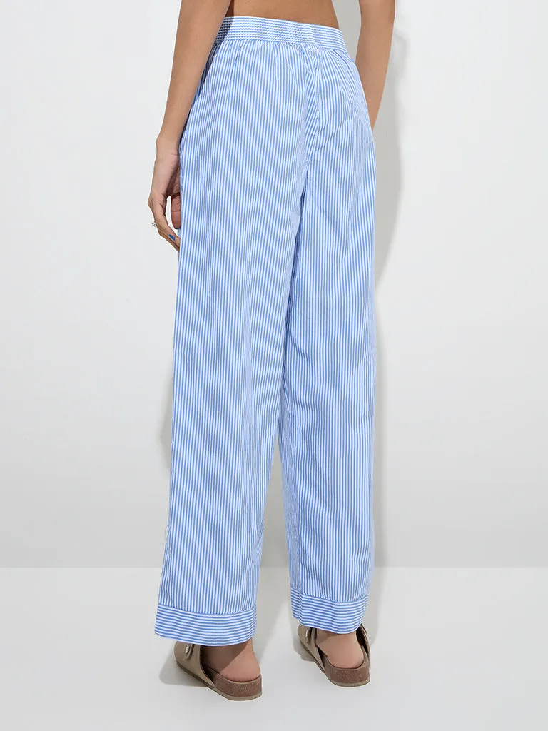 Superstar Blue Striped High-Rise Cotton Pants