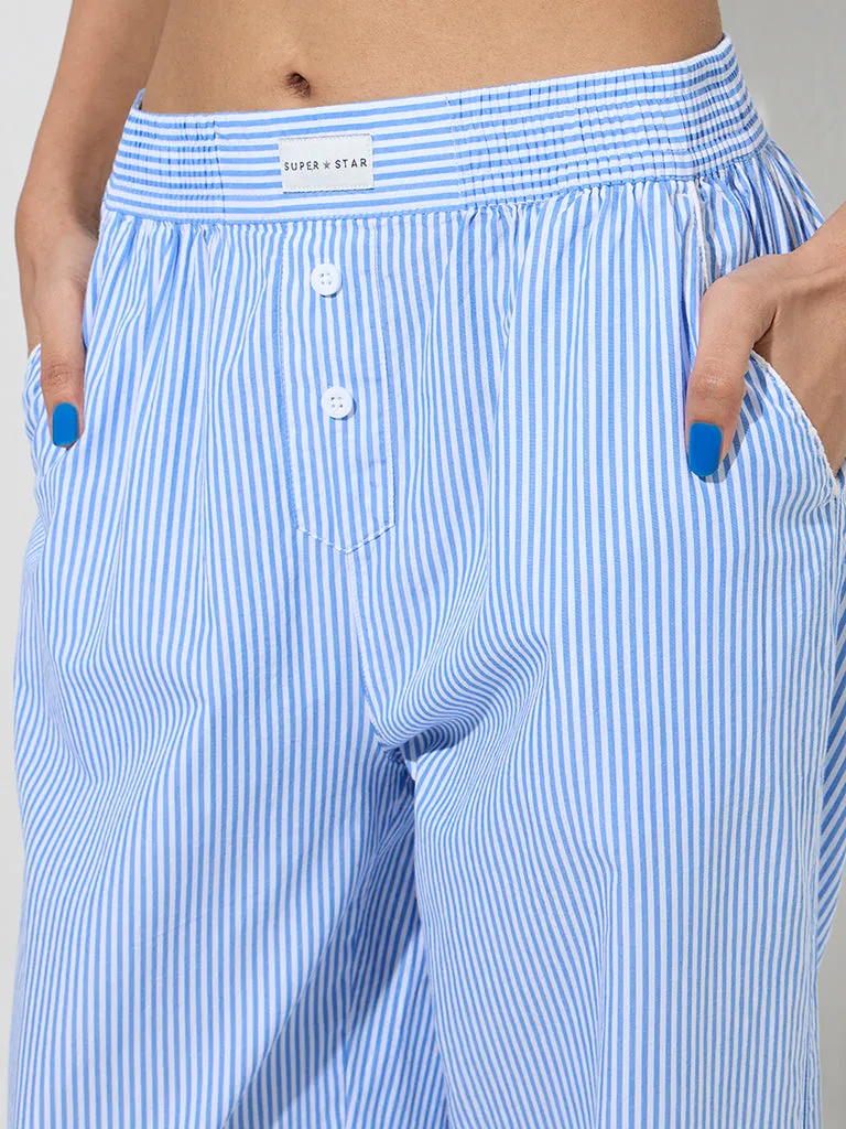 Superstar Blue Striped High-Rise Cotton Pants