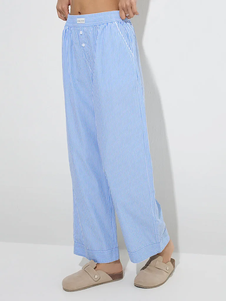 Superstar Blue Striped High-Rise Cotton Pants