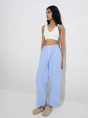 Superstar Blue Striped High-Rise Cotton Pants