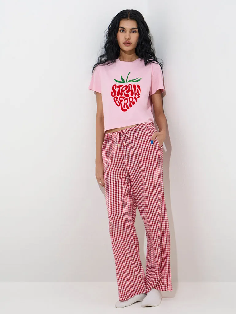 Superstar Red Gingham Printed High-Rise Cotton Pants