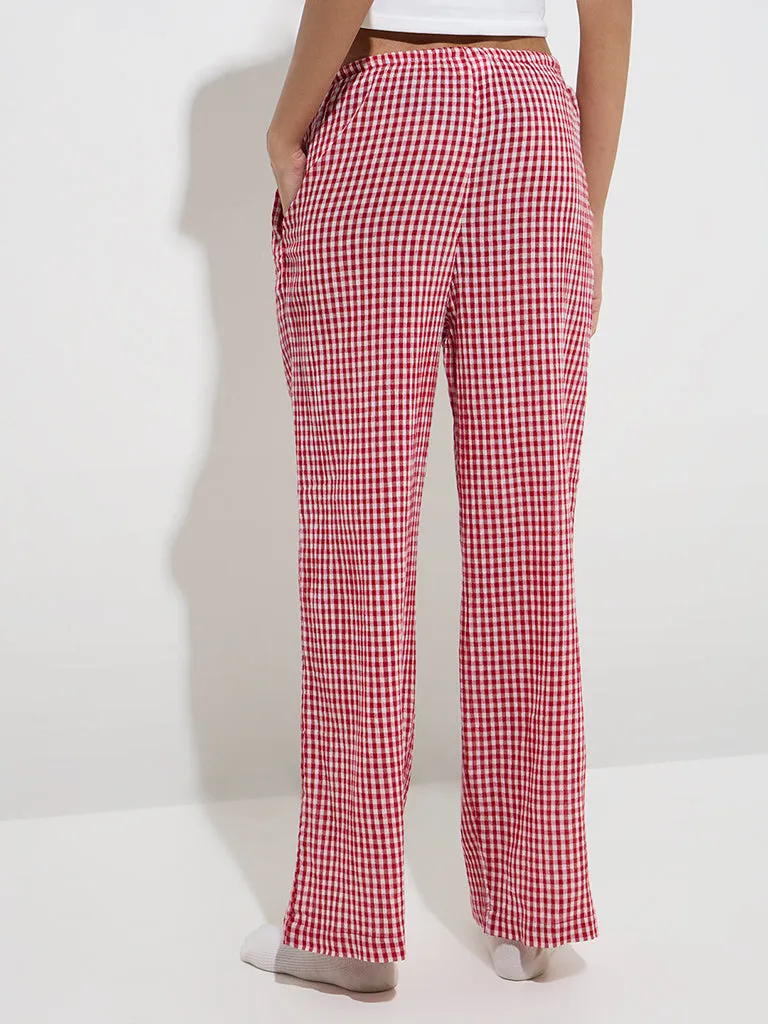 Superstar Red Gingham Printed High-Rise Cotton Pants