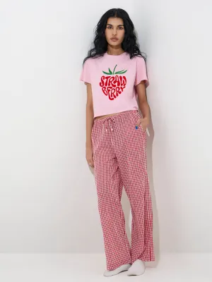 Superstar Red Gingham Printed High-Rise Cotton Pants