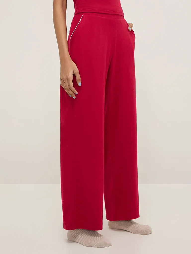Superstar Red High-Rise Cotton-Blend Pants