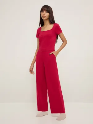 Superstar Red High-Rise Cotton-Blend Pants