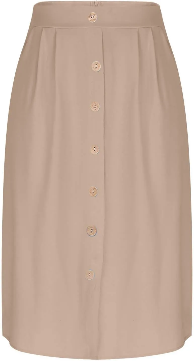 TANGNADE Women Skirts Midi Length Summer Trendy High Waist Flared Below The Knee Skirt Swing Elegant Work Office Outfits