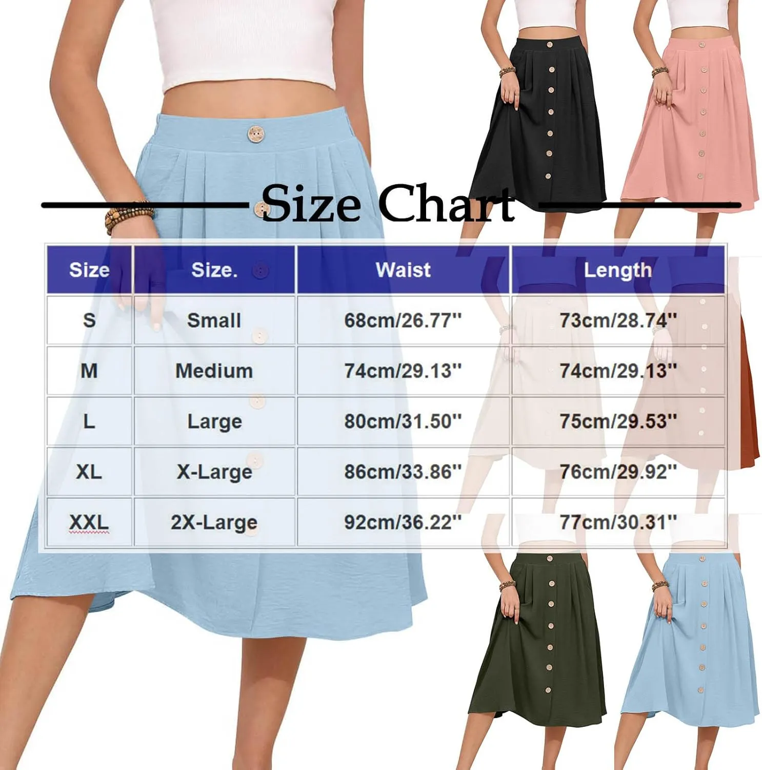 TANGNADE Women Skirts Midi Length Summer Trendy High Waist Flared Below The Knee Skirt Swing Elegant Work Office Outfits