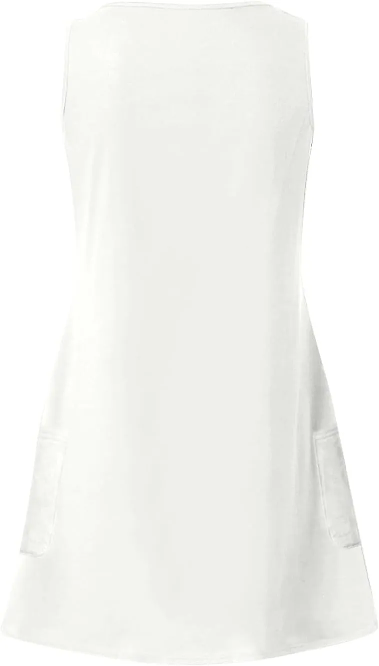 Tank Dresses with Pockets for Women Beach Boho V Neck Sleeveless Tshirt Dress Casual Loose Flowy Solid Travel Sundress