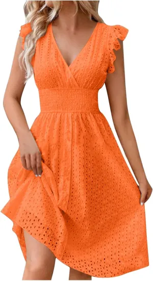 TARIENDY Beach Dresses for Women 2025 Vacation,Womens Hollow Out lace Sundresses Sleeveless Dress Comfy v Neck Sundress