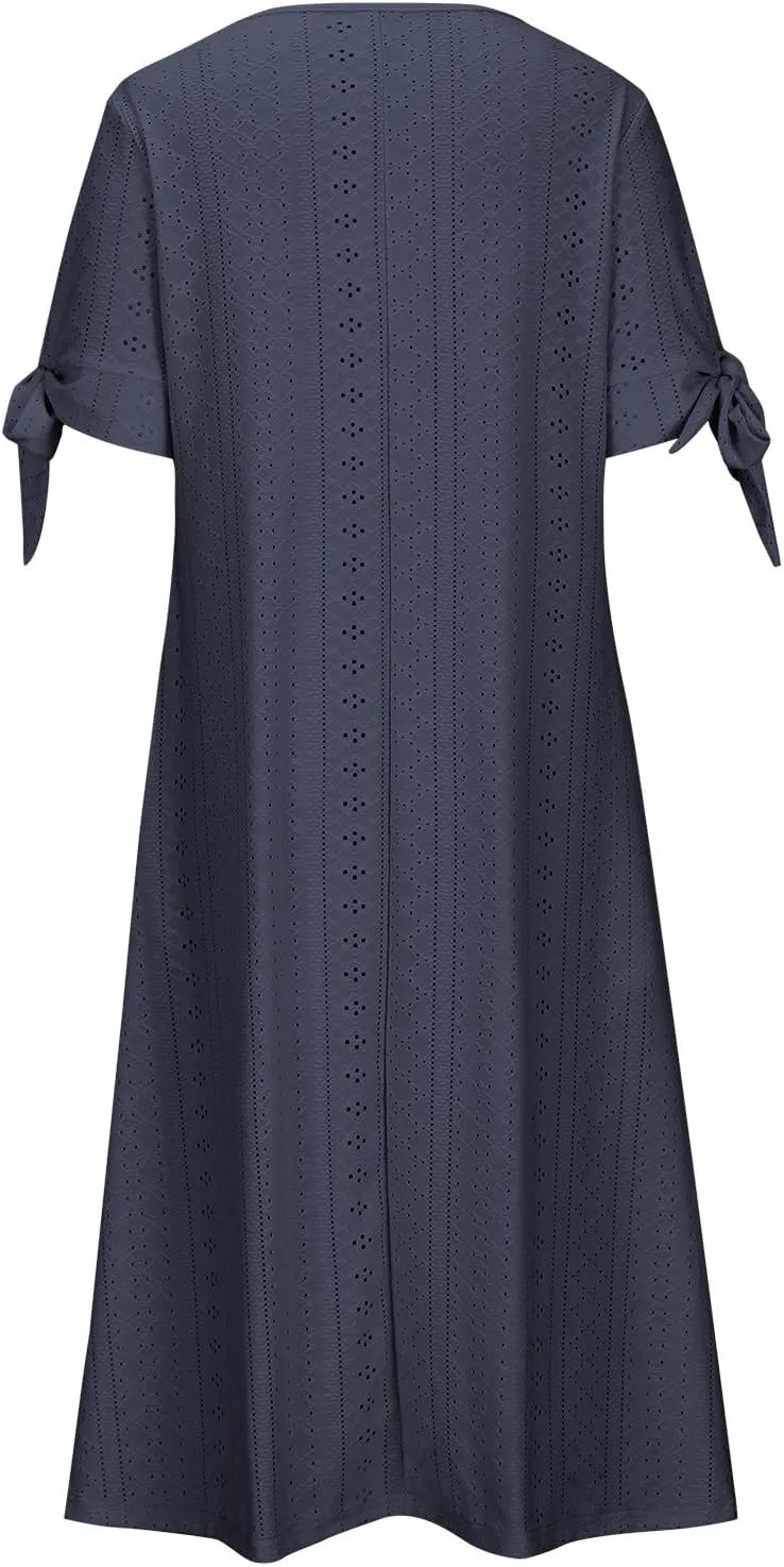 TARIENDY Eyelet Dress for Women 2025 Summer Boho Dresses Casual Short Sleeve Midi Dress Beach Vacation Outfits with Pockets