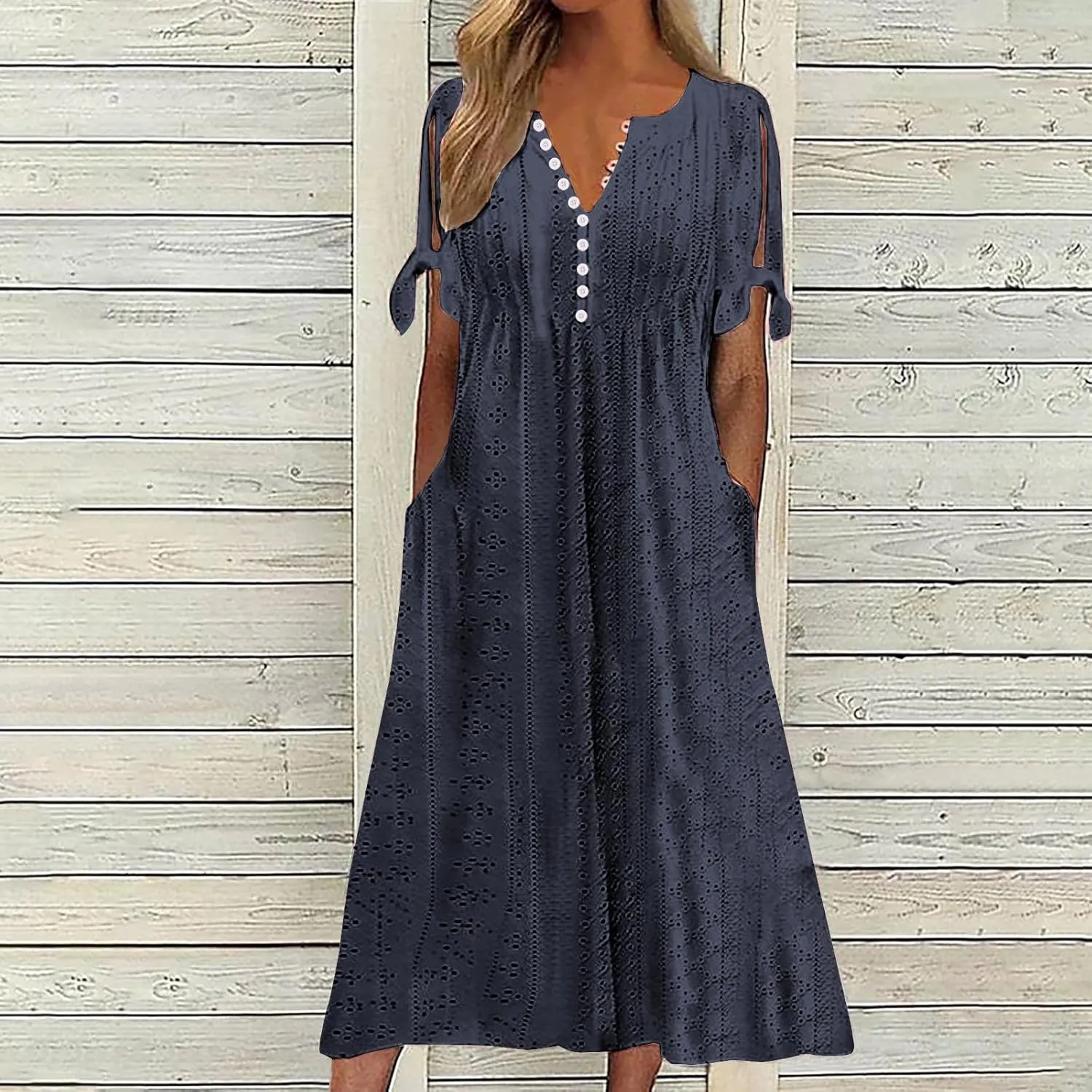 TARIENDY Eyelet Dress for Women 2025 Summer Boho Dresses Casual Short Sleeve Midi Dress Beach Vacation Outfits with Pockets