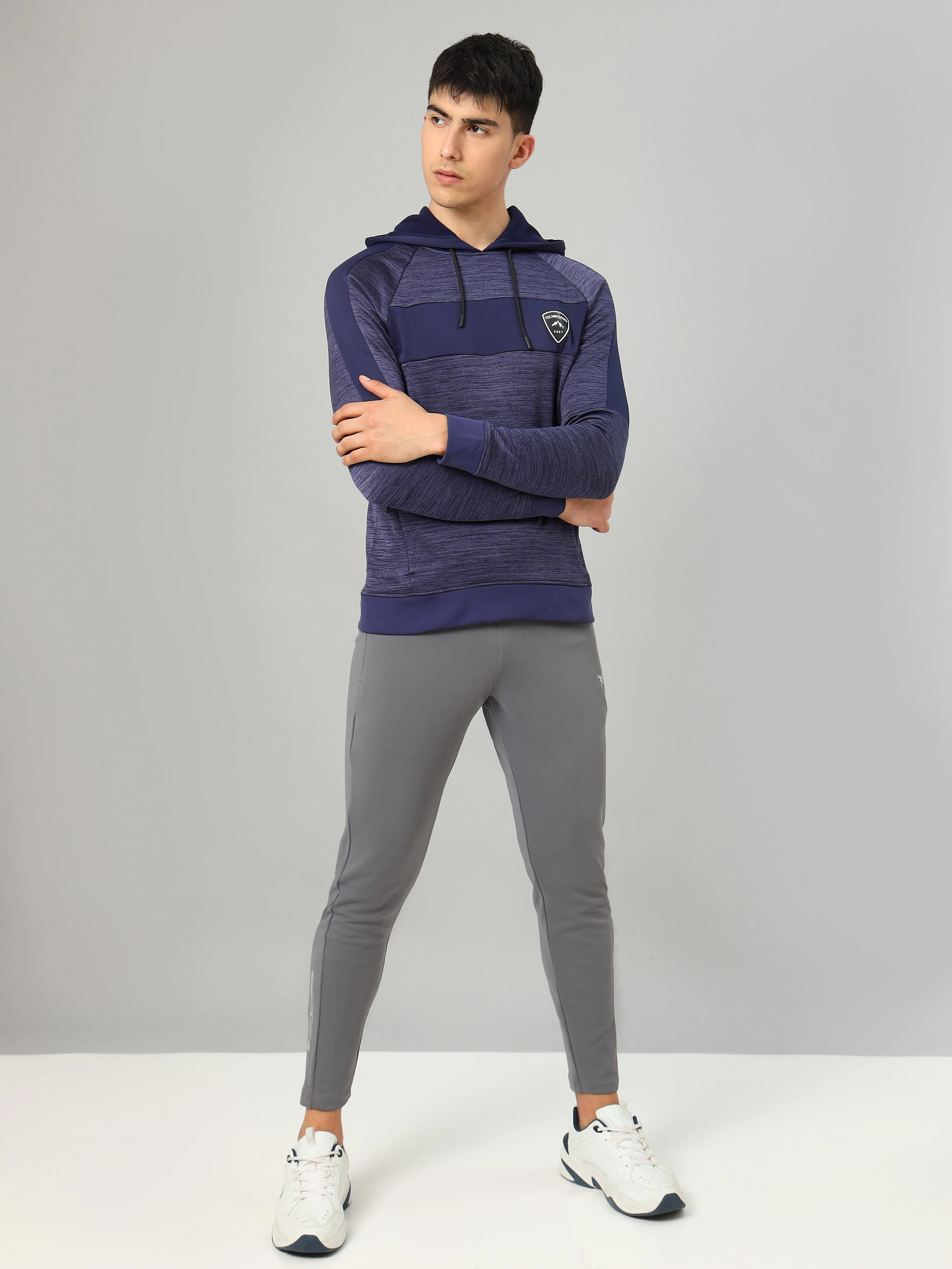 Technosport Men's Melange Hooded Sweatshirt with Kangaroo Pocket