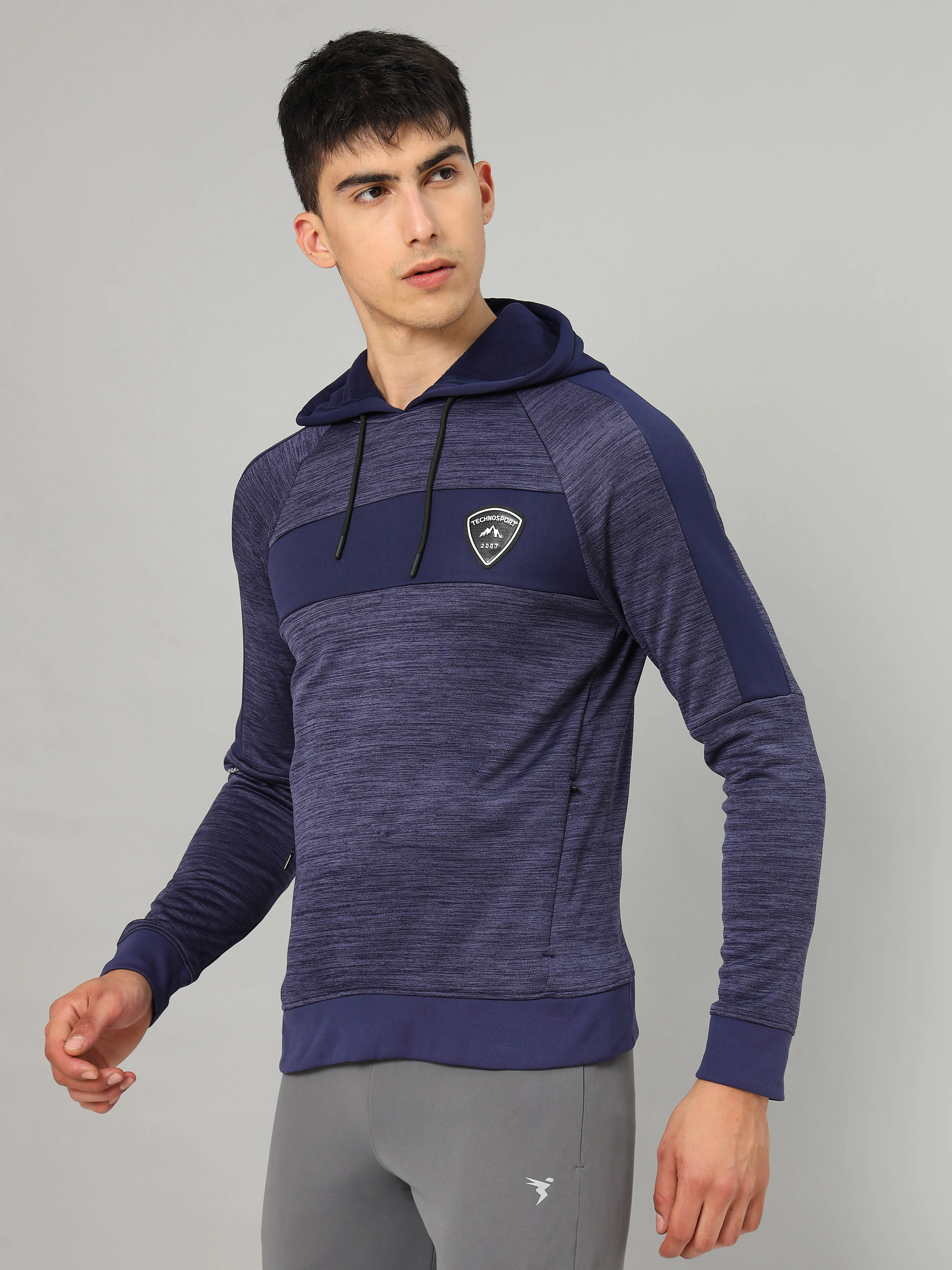 Technosport Men's Melange Hooded Sweatshirt with Kangaroo Pocket