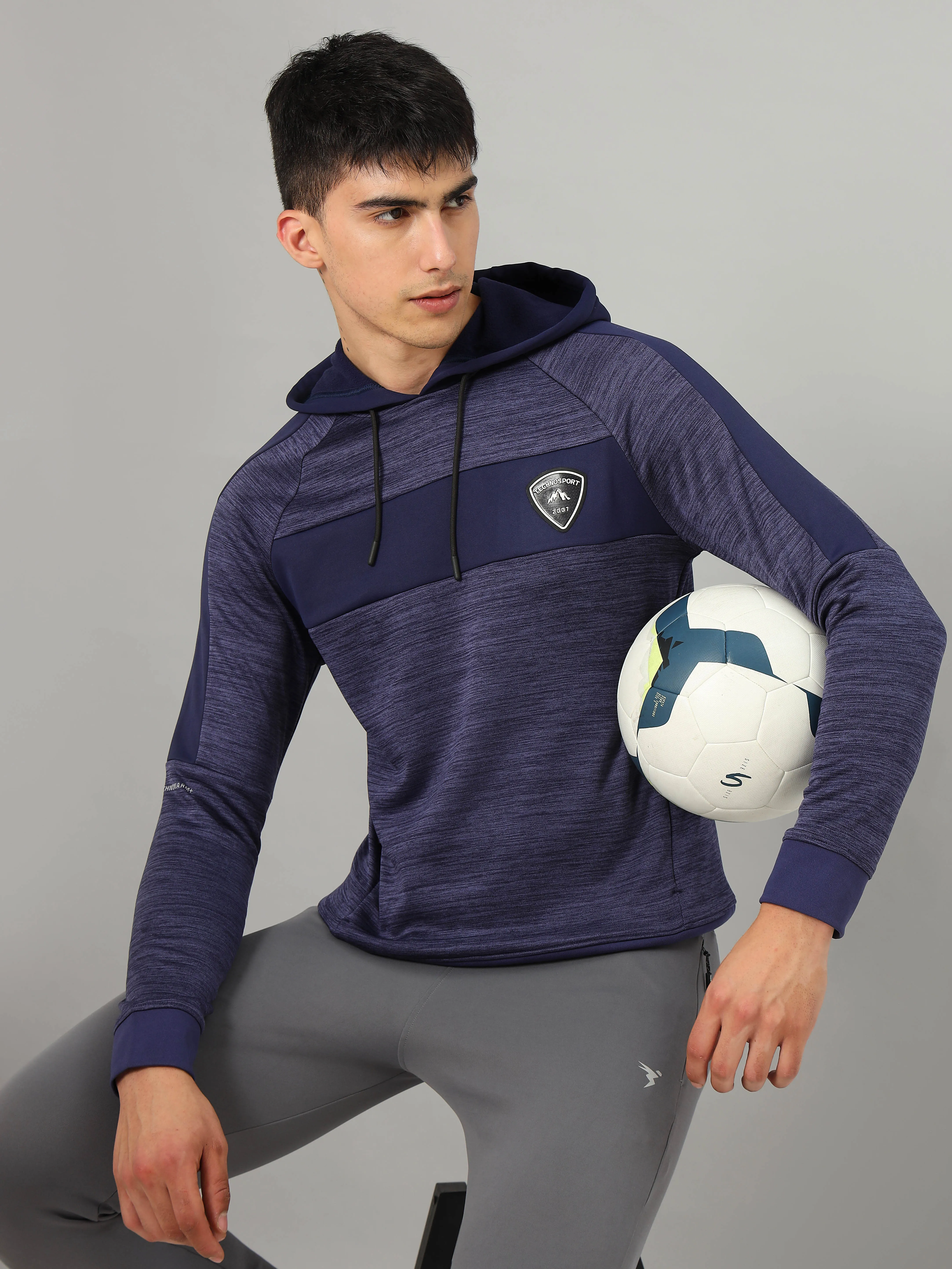 Technosport Men's Melange Hooded Sweatshirt with Kangaroo Pocket