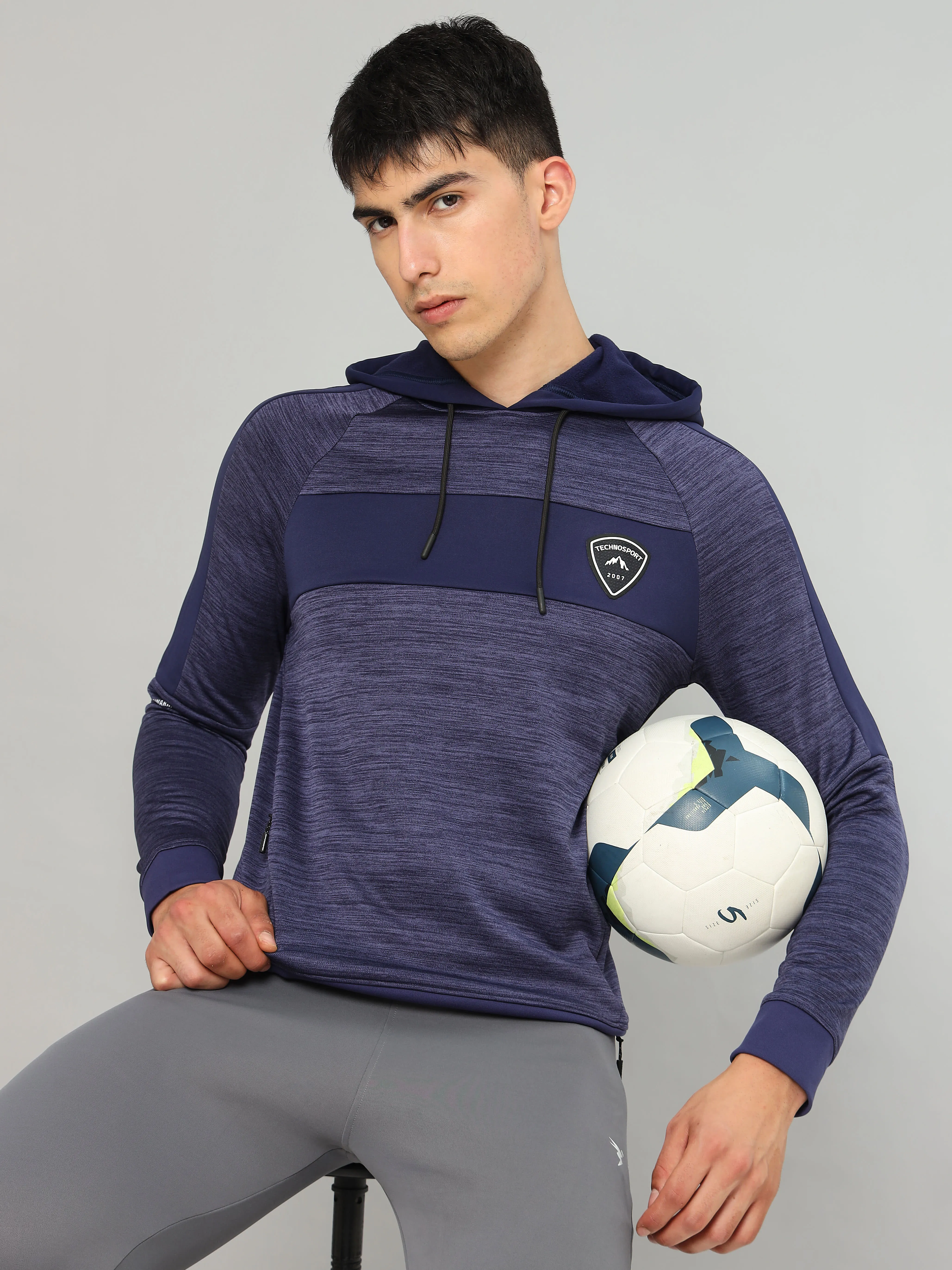 Technosport Men's Melange Hooded Sweatshirt with Kangaroo Pocket