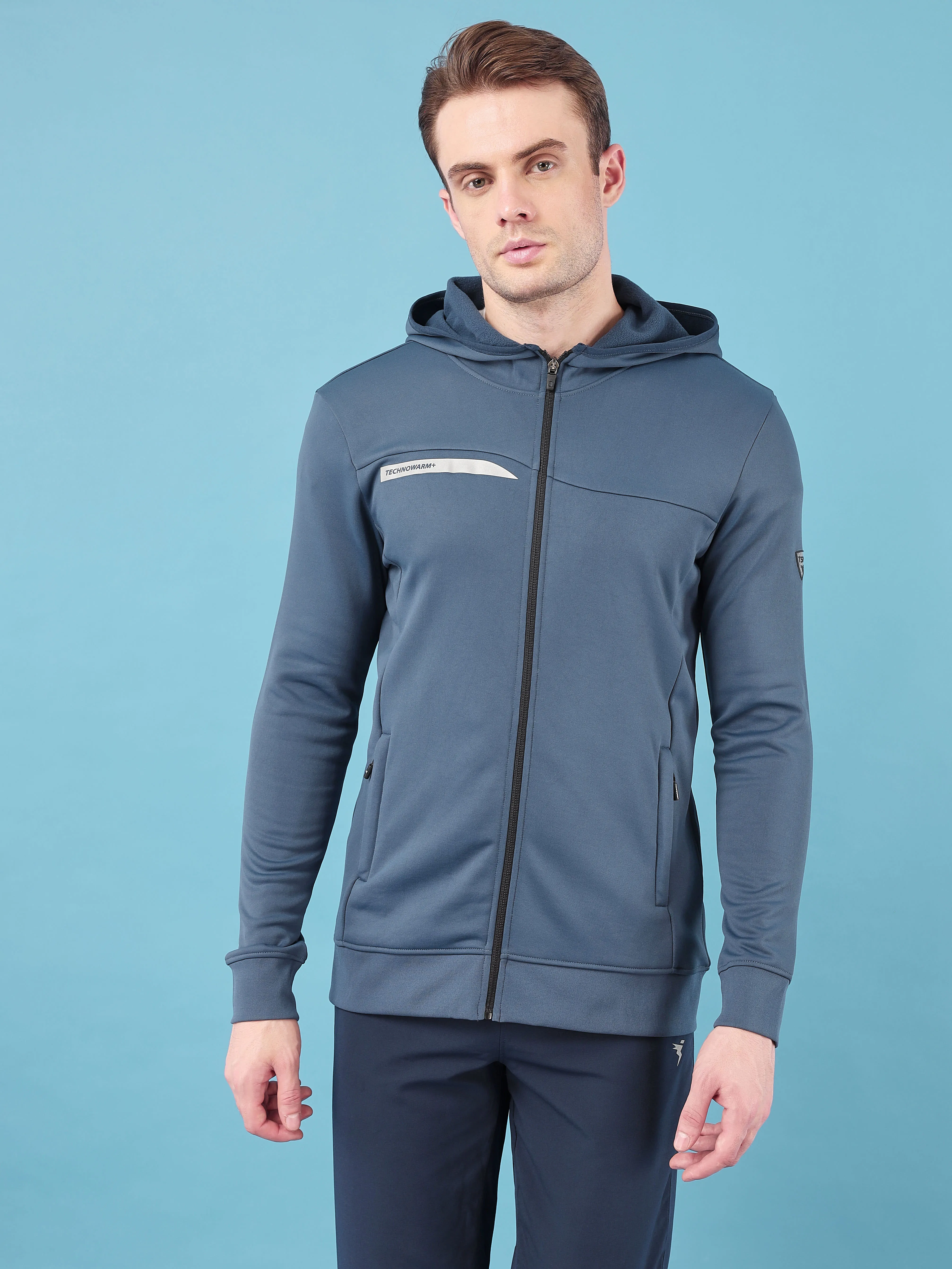 Technosport Men's Solid Hooded Jacket with Anti Static Properties