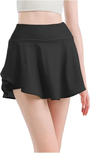Tennis Skirts for Women High Waist Ruffle Layered Workout Athletic Golf Skort Flowy Pleated Running Skirt with Pockets