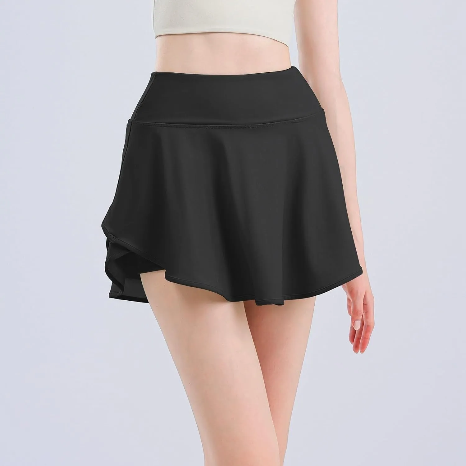 Tennis Skirts for Women High Waist Ruffle Layered Workout Athletic Golf Skort Flowy Pleated Running Skirt with Pockets