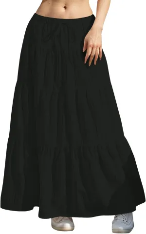 Tiered Long Skirts for Women Drawstring High Waisted Pleated Ruffle Maxi Skirt Flowy Swing Vacation Beach Skirt