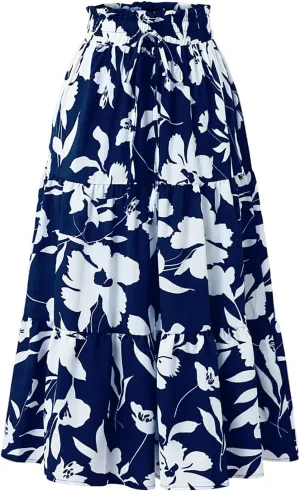 Tiered Maxi Skirts for Women Comfy Elastic High Waisted Ruffle Hem Flowy Swing Summer Cover Ups Long Skorts