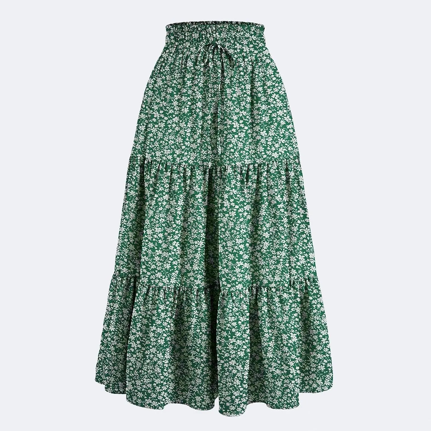 Tiered Maxi Skirts for Women Comfy Elastic High Waisted Summer Cover Ups Ruffle Hem Flowy Swing Long Skorts