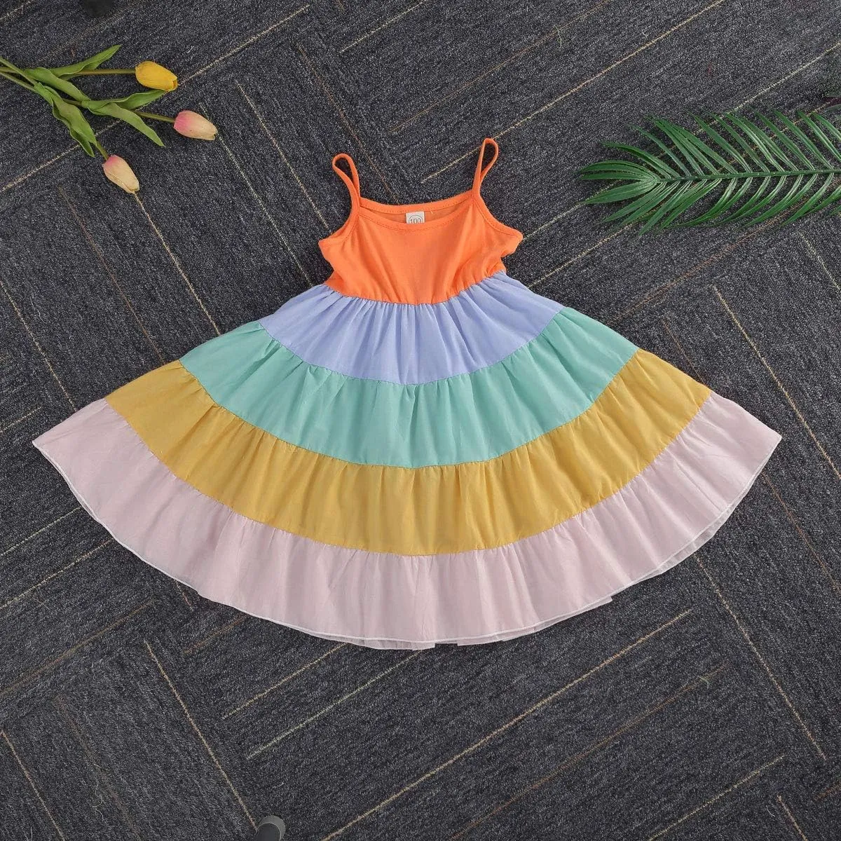 Toddler Kids Girls Summer Dress Rainbow Sleeveless Halter Beach Tutu Sundress One Piece