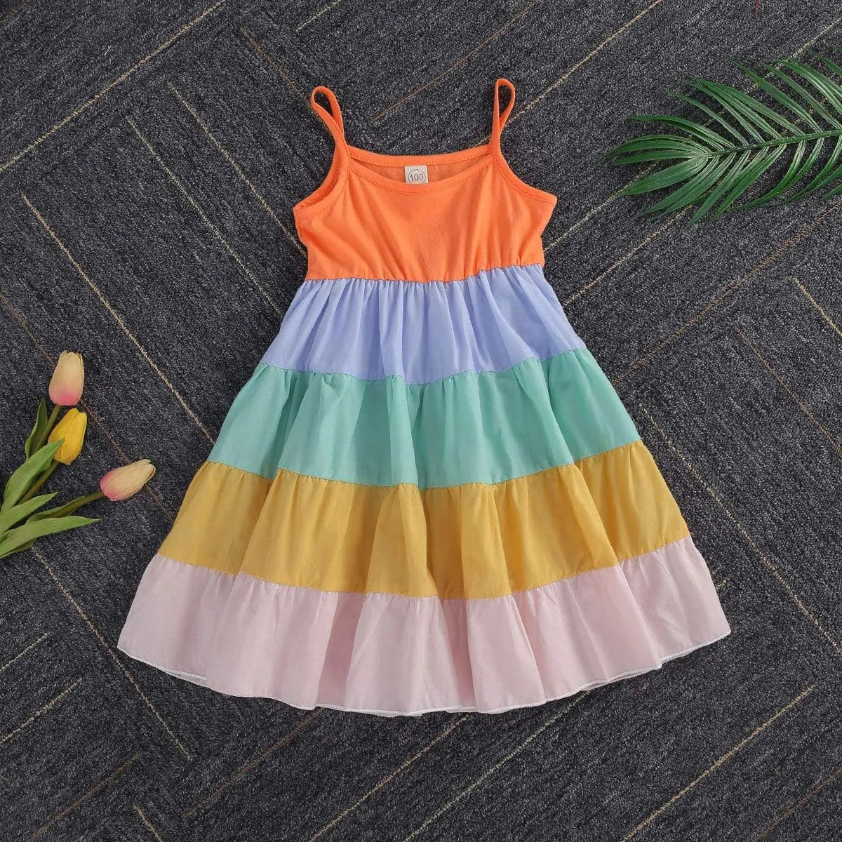 Toddler Kids Girls Summer Dress Rainbow Sleeveless Halter Beach Tutu Sundress One Piece