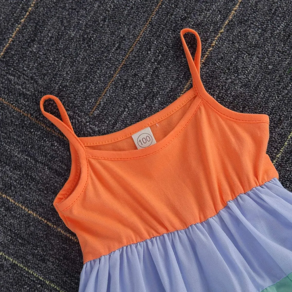 Toddler Kids Girls Summer Dress Rainbow Sleeveless Halter Beach Tutu Sundress One Piece