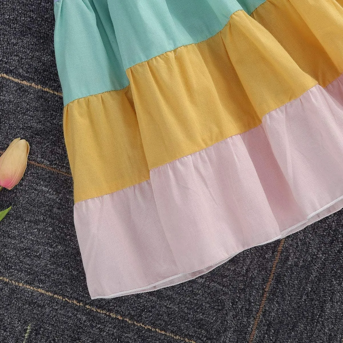 Toddler Kids Girls Summer Dress Rainbow Sleeveless Halter Beach Tutu Sundress One Piece