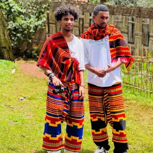 Traditional Wolayita Cultural Outfit Ethiopian Men's Pants and Scarf Wolayta