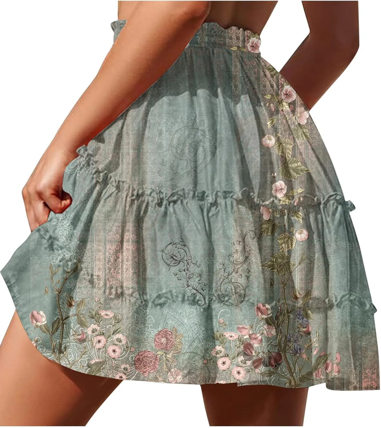 Trendy Irregular Hem Skirts for Women 2024 High Waist Tulle Loose Fit Long Skirt Pleated Printed Mesh Midi Skirts