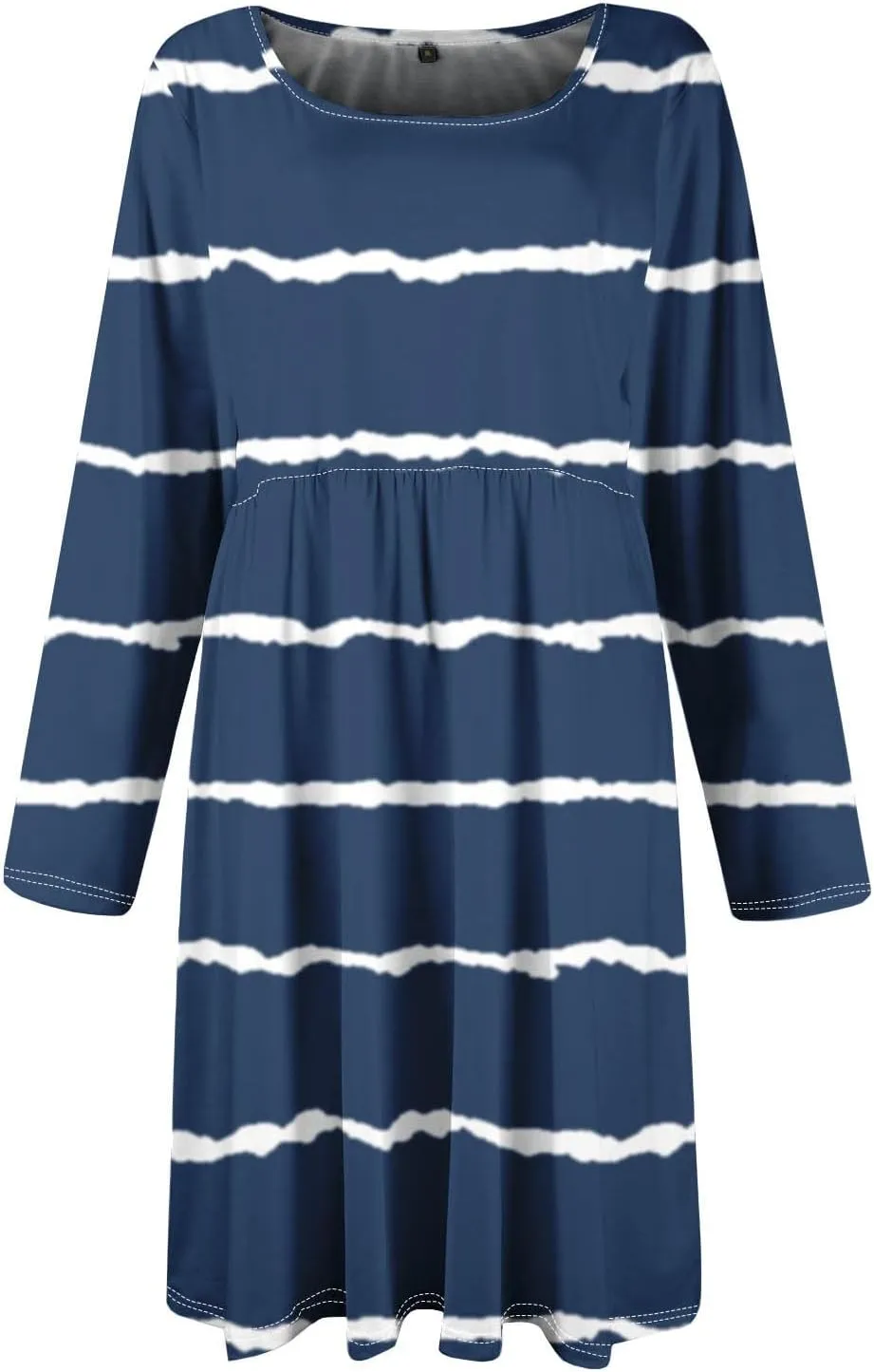Trendy Long Sleeve Midi Dress for Women Casual Plus Size Smocked Flowy Formal Floral Pleated Swing Knee Length Dress
