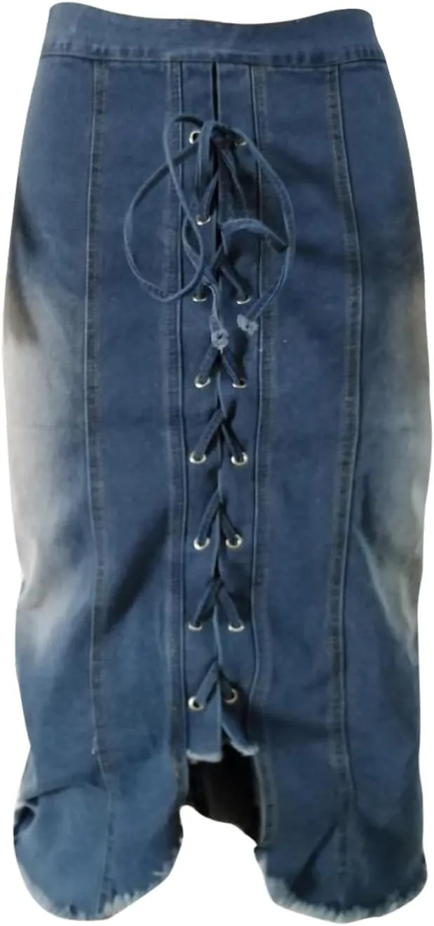 Trendy Skirts for Women Drawstring Lace Up Summer Skirt High Waisted Summer Denim Skirt for Spring Summer