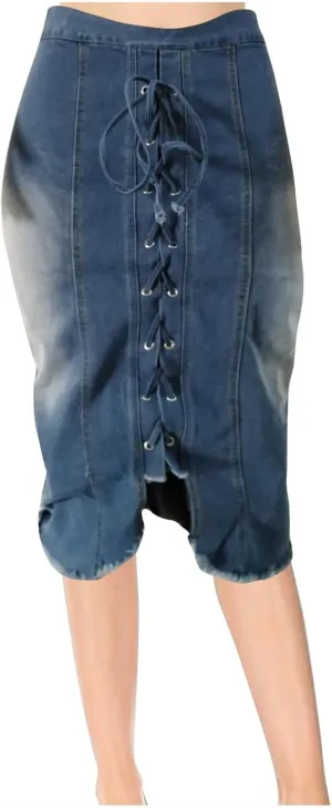 Trendy Skirts for Women Drawstring Lace Up Summer Skirt High Waisted Summer Denim Skirt for Spring Summer
