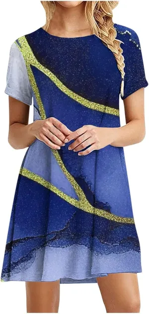 Tshirt Dress Women Crewneck Short Sleeve Summer Dresses Floral Print Swing Dress 2025 Casual Beach Sundresses