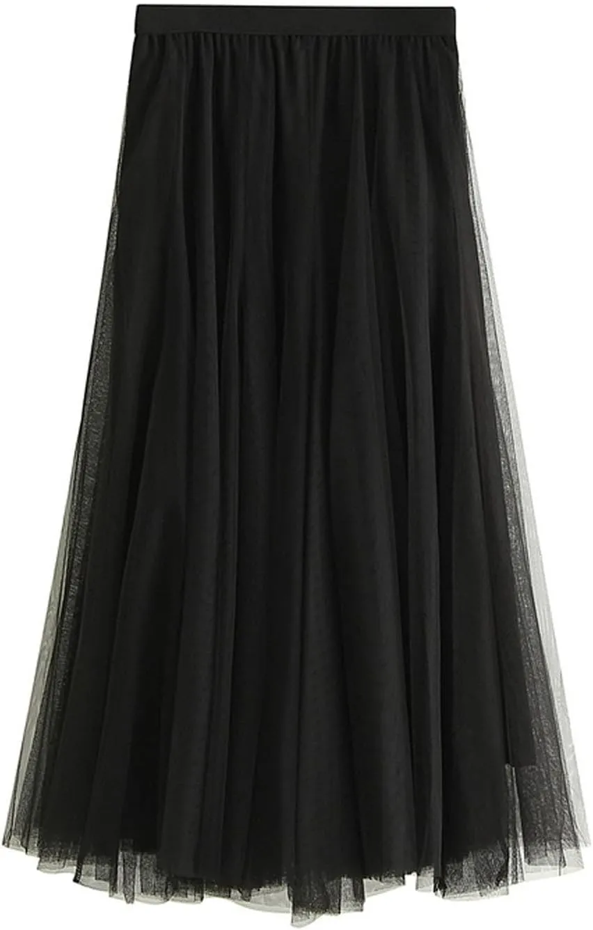 tuduoms Women's Long Tulle Tutu Skirt Teen Girls Pleated Layered Midi Skirt Sequin Flowy Maxi Skirt Dress for Wedding Party