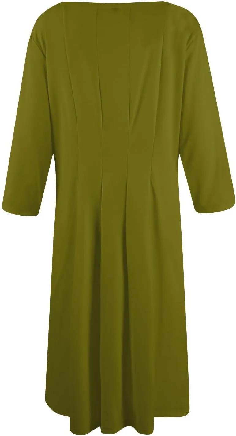 TWGONE 3/4 Sleeve Fit and Flare Dresses for Women Solid Color A Line Flowy Dress Crew Neck Casual Midi Dress with Pockets