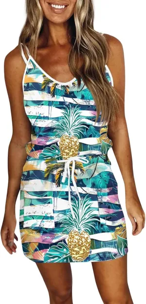 TWGONE Summer Dresses for Women 2024 Sleeveless Sexy Beach V-Neck Fringe Printed Strapless Sun Dress