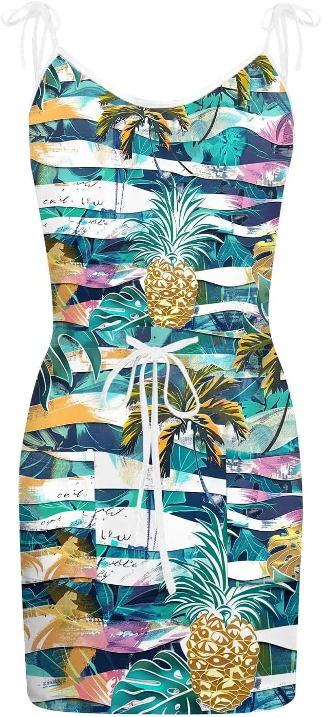 TWGONE Summer Dresses for Women 2024 Sleeveless Sexy Beach V-Neck Fringe Printed Strapless Sun Dress