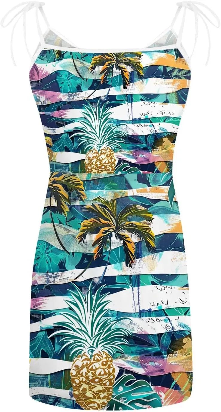 TWGONE Summer Dresses for Women 2024 Sleeveless Sexy Beach V-Neck Fringe Printed Strapless Sun Dress