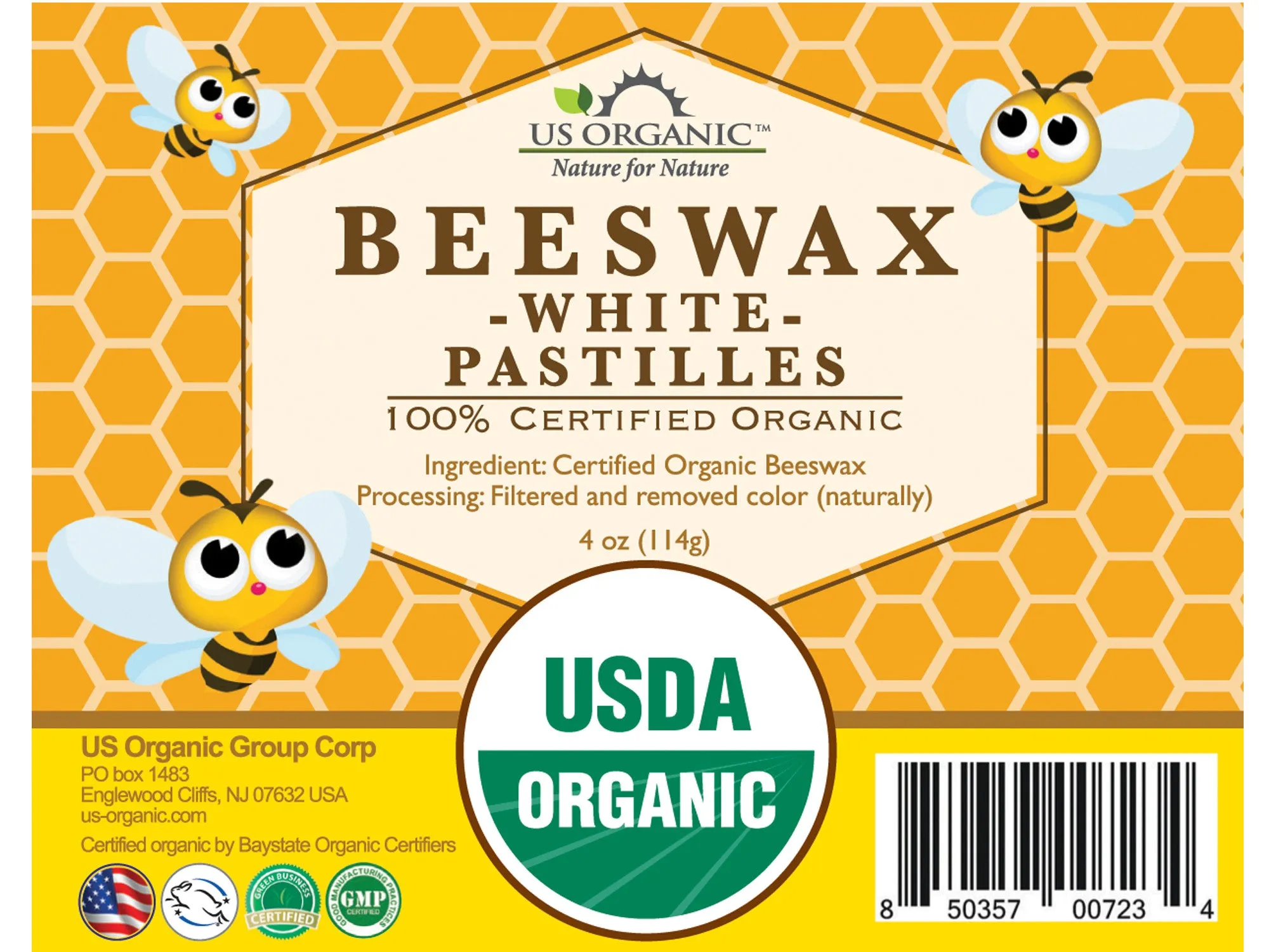 US Organic Beeswax White Pastille, 100% Pure Certified USDA Organic, 4oz