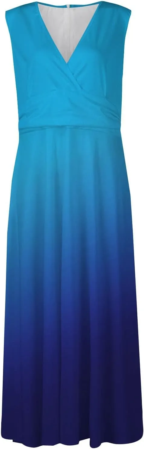 Vacation Dresses for Women, Summer Beach Plus Size V-Neck Sleeveless Fashion Dress Flowy Floral Printing Long Dresses