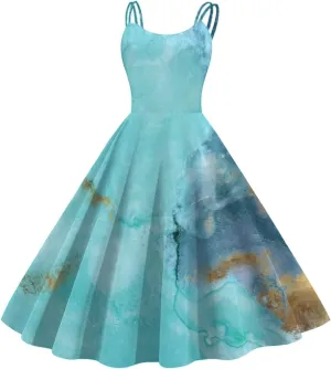Vintage Cocktail Dresses for Women Fashion Sleeveless Knee Length Retro A Line Flared Swing Formal Prom Party