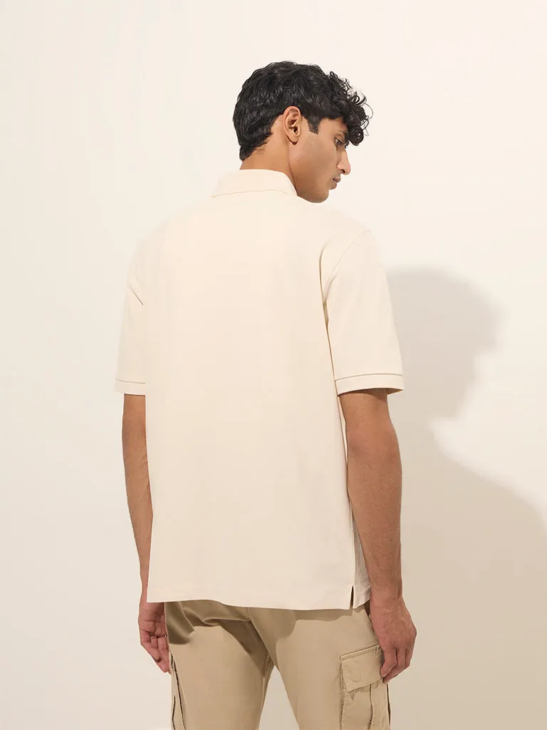 WES Casuals Off-White Relaxed-Fit Cotton-Blend Polo T-Shirt