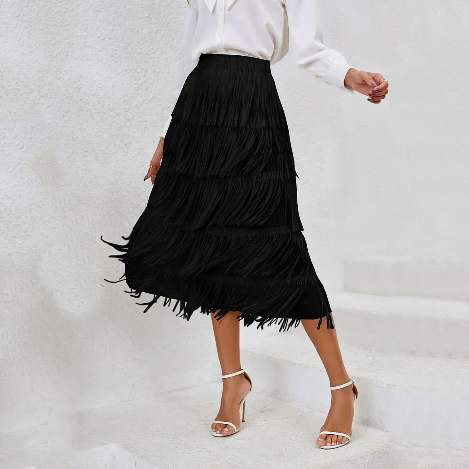 White Flowy Skirt Women Bubble Long Skirt Y2k Flowy Swing a Line Maxi Skirt Cute Ruffle Pleated Midi Skirt Summer