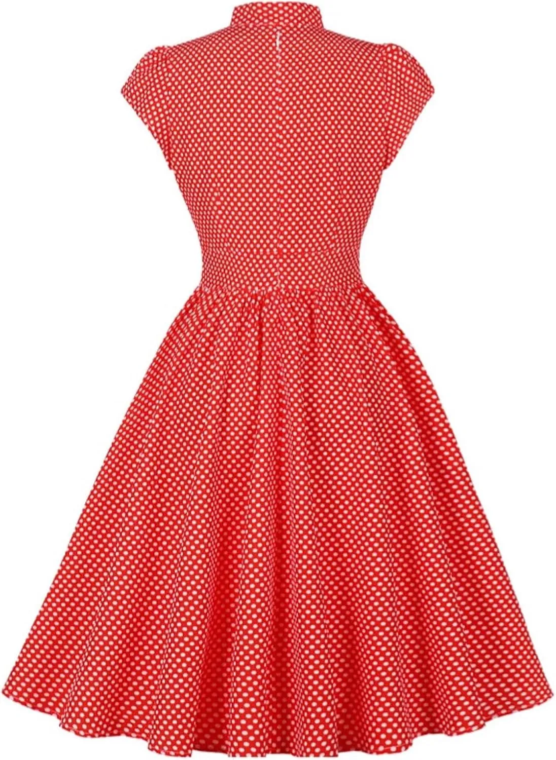 Women 1950s Vintage Dresses Short Sleeve Tie Neck Polka Dot Swing Dress Summer A Line Cocktail Party Midi Dress